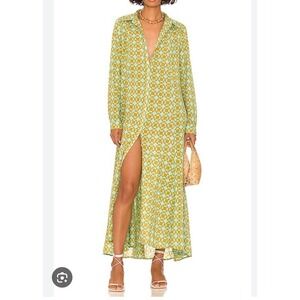 Free People Little Daisy Shirt Dress Olive Combo Button Down Maxi  Pocket Sz XL